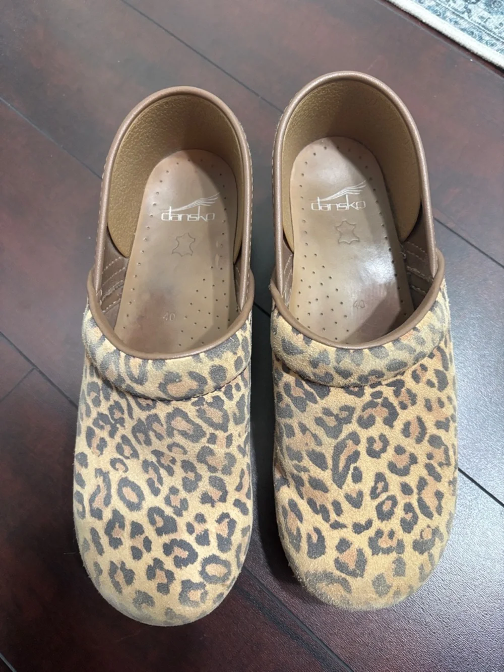Dansko Leopard Clog Mules in Tan and Brown - Picture 1 of 6